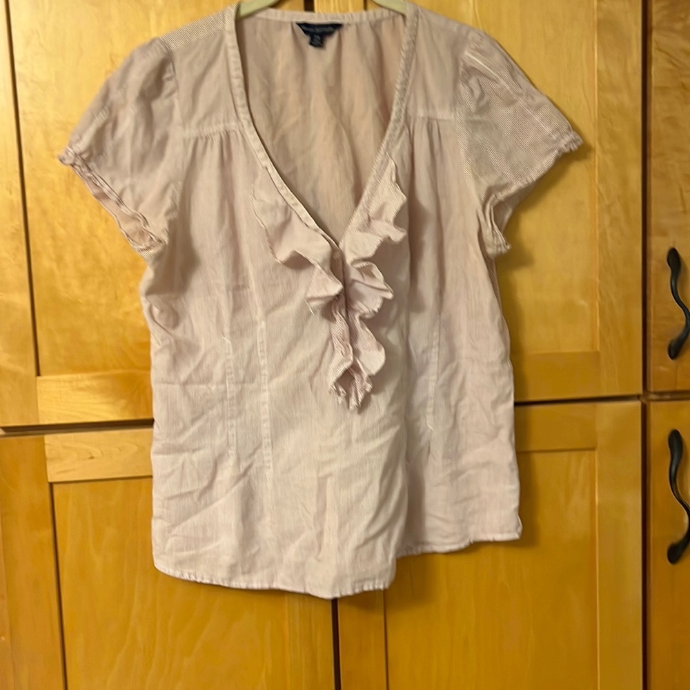 American Eagle Outfitters ruffled blouse size 14, pink with darker stripes